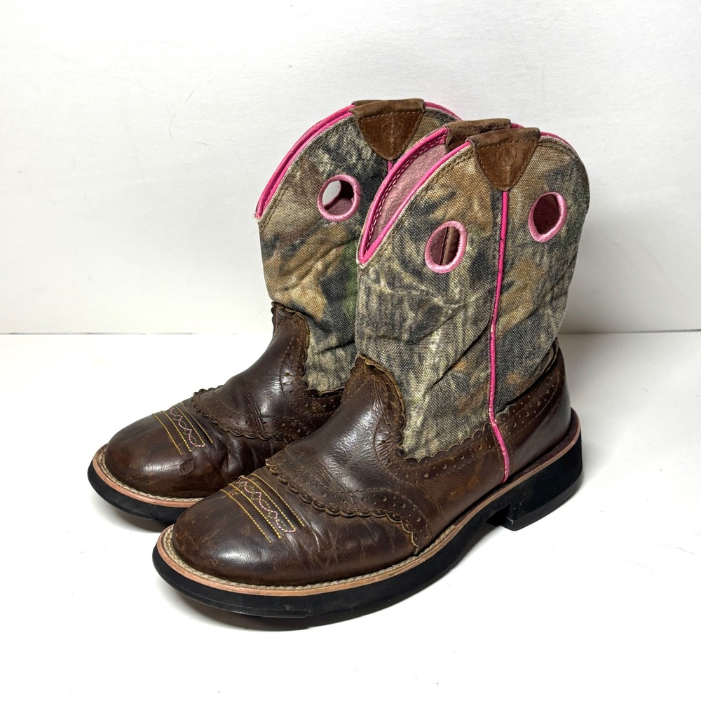 Ariat Fatbaby Western Boots Womens 7.5 Brown Camo Leather Mossy‎ Oak Cowgirl